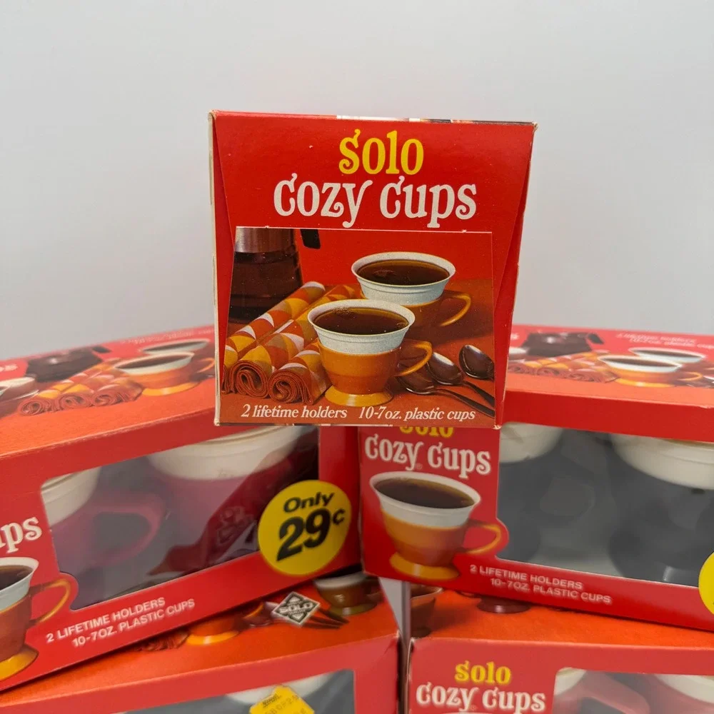 Vintage Solo Cozy Cups Lot of 5 Boxes New Old Stock 1970s MCM Red Black Plastic